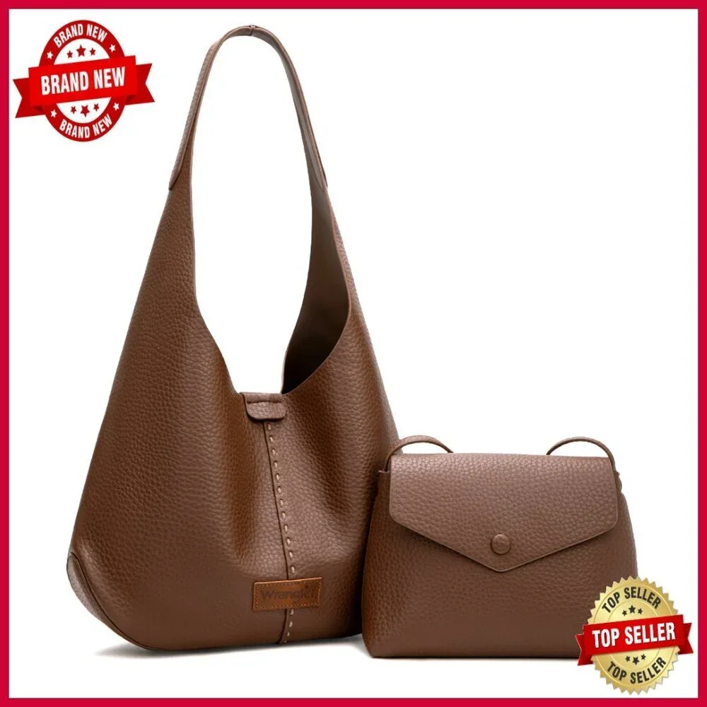 Large Slouchy Hobo Bag Set with Crossbody, PU Leather, 2-Piece Purse